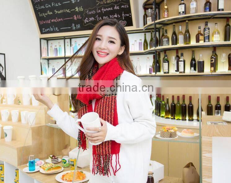 New Warm Winter Mohair Tassel Plaid Fashion Ladies Neck Scarf