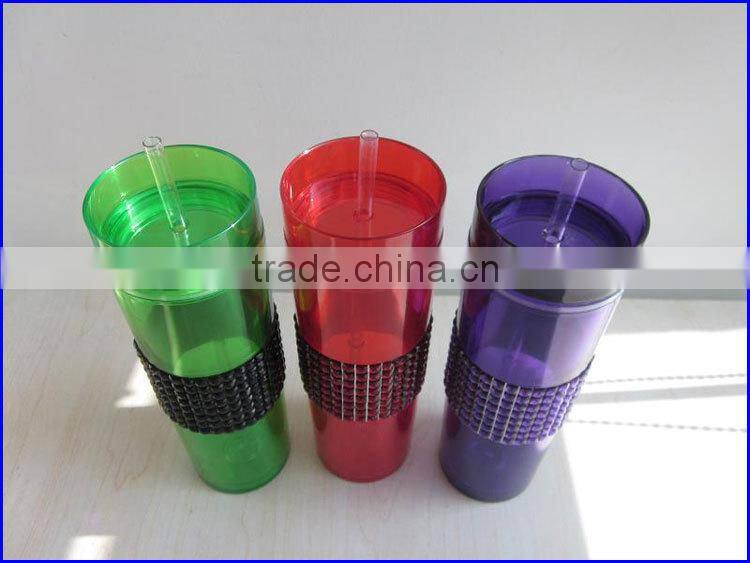 BPA free Acrylic double wall 16 oz tumblers with straw and LED light FDA standard PVC or rhinestone decoration mugs