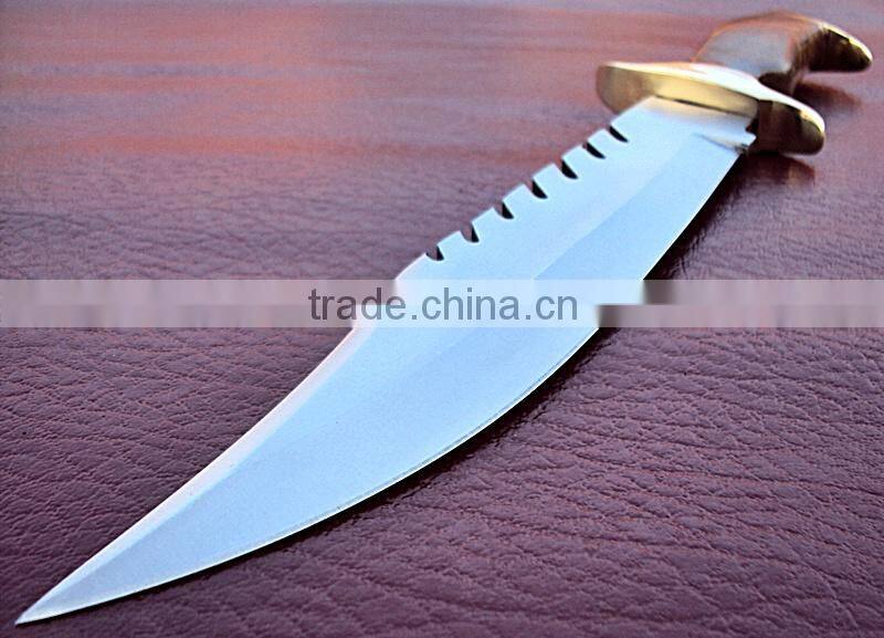 Bowie Hunting custom handmade stainless steel 15 inch Hunting knife Solid walnut wood Handle and Brass Thumb Guard / Clip