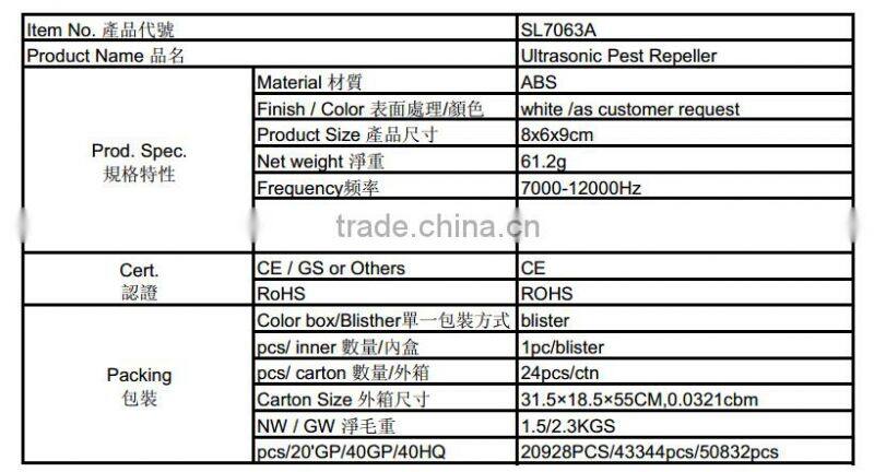 electronic ultrasonic pest mosquito repeller SL7063