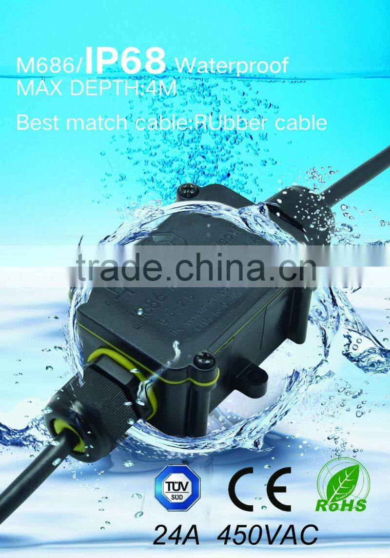 ip68 grade 3pin 2 way submersible junction box with tuv