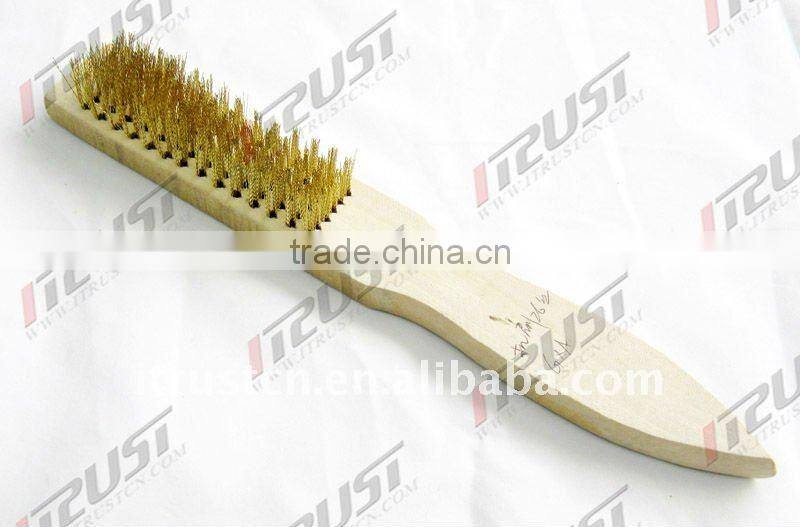 brass wire brush with wooden handle