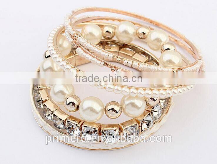 Multilayer Pearl Glass Rhinestone Beaded Twist Leather Bracelet& Bangle Jewelry