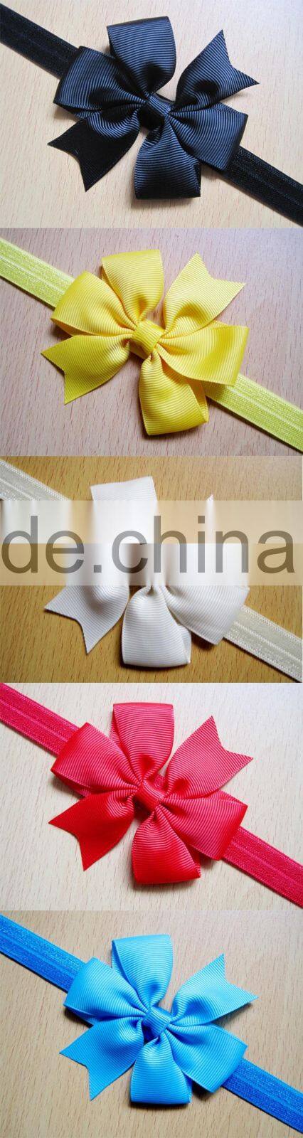 factory baby pink yellow blue elastic satin grosgrain ribbon hair band with bow