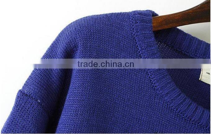 2014 new arrival more fashion plus size loose crew neck woolen sweater new designs for ladies