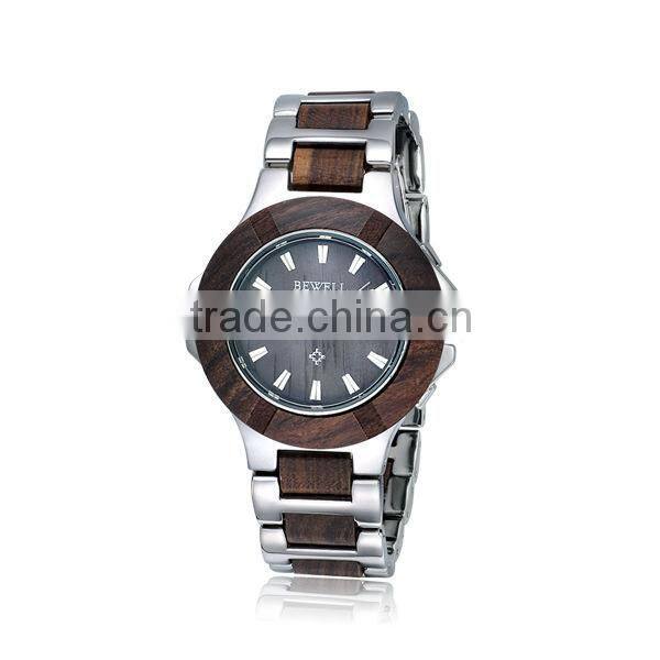 2016 Top selling Timeproof wooden Watch with IPG/IPS/IP Black Metal Case and Band ,Japan Movement 2015/2115 ,3ATM Waterproof
