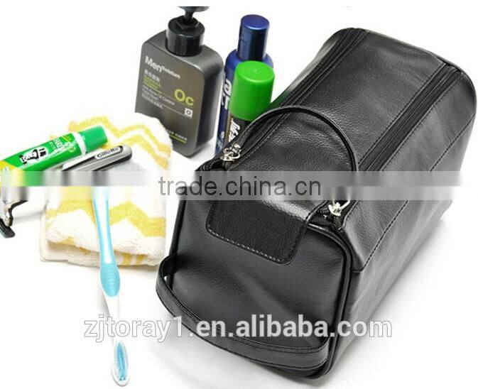 2015 Faux Men's PU Leather Cosmetic Makeup Bag For Men New Style Wash Hotel Toiletry Bag