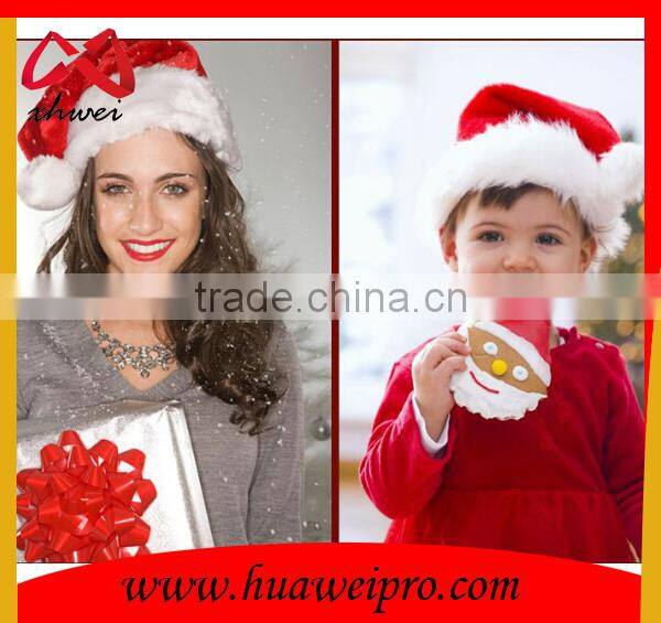 Promotional red non-woven christmas hat santa hat with merry Christmas embroidery