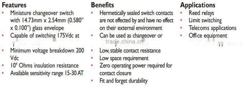 Normally open/closed Magnetic proximity sensor Glass Reed switch NO/ NC