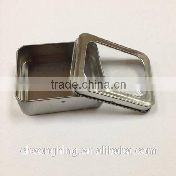 Mini tin box with clear pvc window for perfume