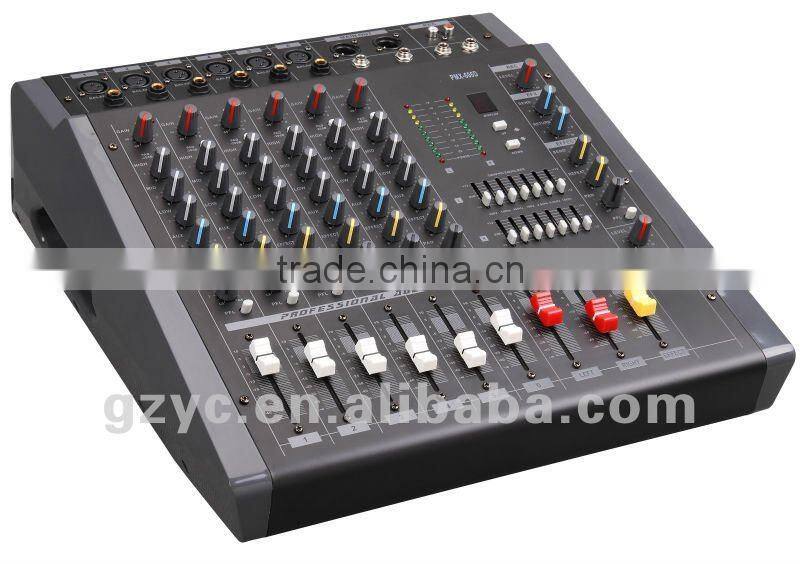 8 channels mixer console for studio stage with amplifier+display+USB