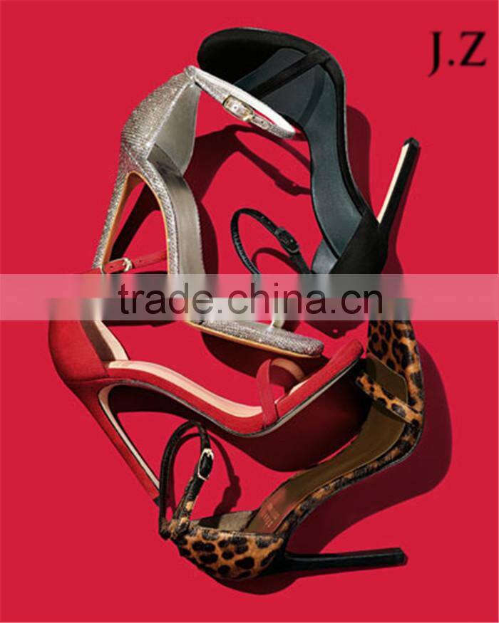 OS09 sexy stiletto plate high heel rubber outsole fish toe suede strap ankle sandals for women