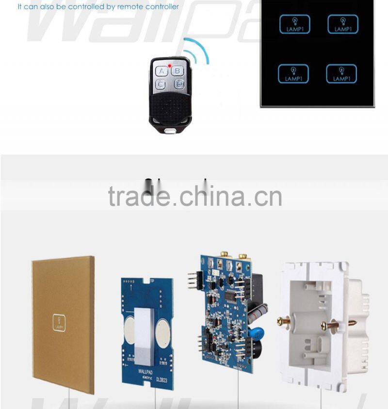 BS CE Approved Wallpad Gold Temepred Glass Switch Remote 1 Gang Wireless Electric Touch Screen Sensor Smart Home Switch Panel
