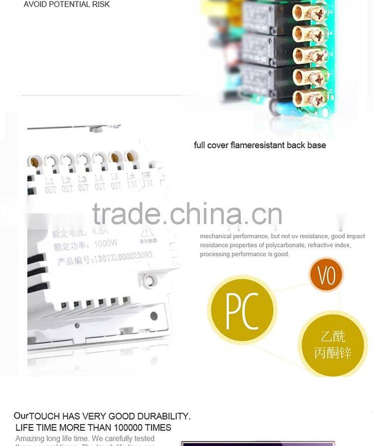 New Wallpad Pink LED Waterproof UK Crystal Glass 110~250V 4 gang 1 way Sensor Touch Screen Light Control Wall Switch