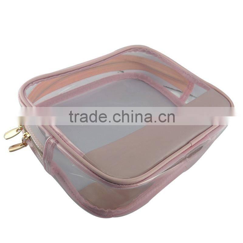 Hot selling beauty beach PVC cosmetic bag Europe Pink hand travel make up bag