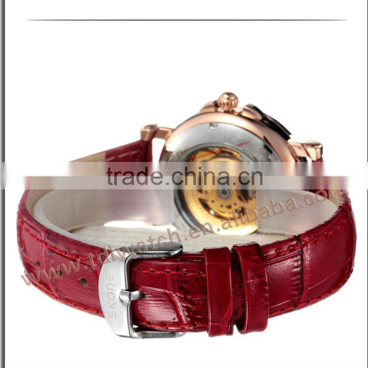 Newest Genuine Leather Skeleton Leather Wrist Watch