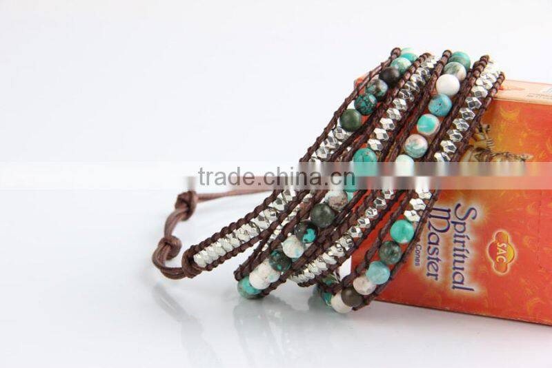 Pure natural turquoise paragraphs female winding bracelet for men and women lovers in Tibet