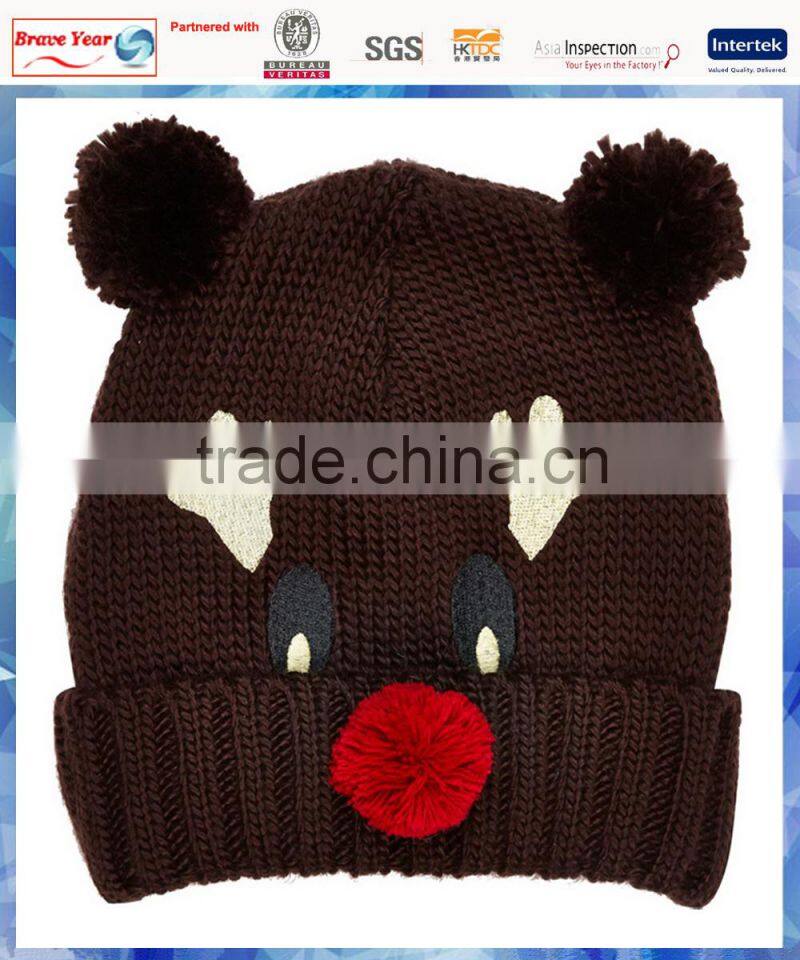 reindeer pom pom animal hat knitting patterns