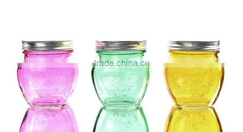 320ml Cute Colored Embossed Mason Jar Without Handle
