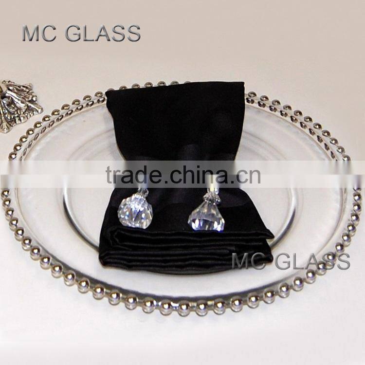 Cheap Wholesale Wedding Gold Silver Glass Beaded Charger Plates