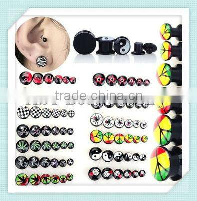 UV acrylic jewelry rainbow gauge ear plugs with gem body piercing jewelry