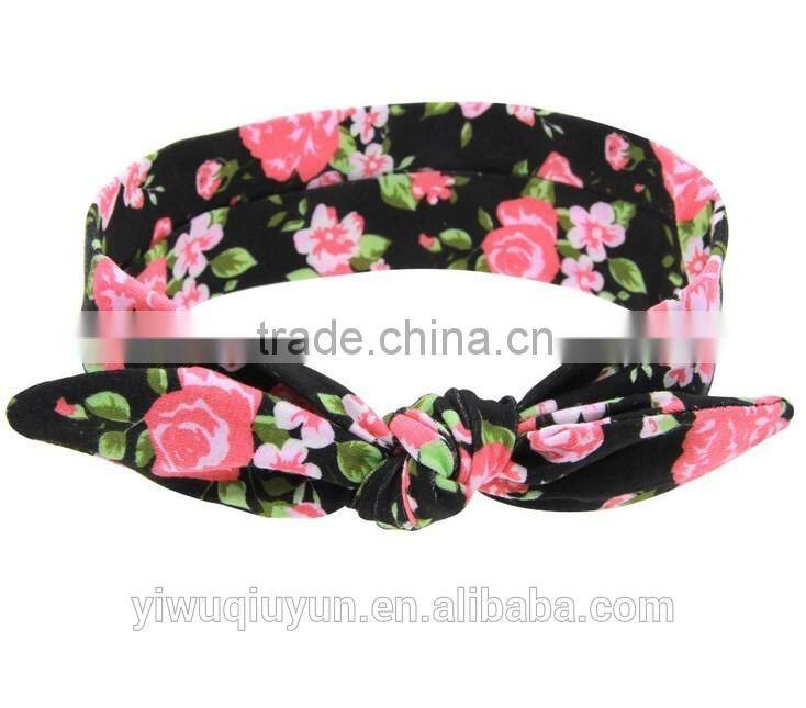Baby Bohemia Elastic Stamp Bow Hairband Print Flower Bowknot Headband Turban Rabbit Knot Headdress Hair Accessories
