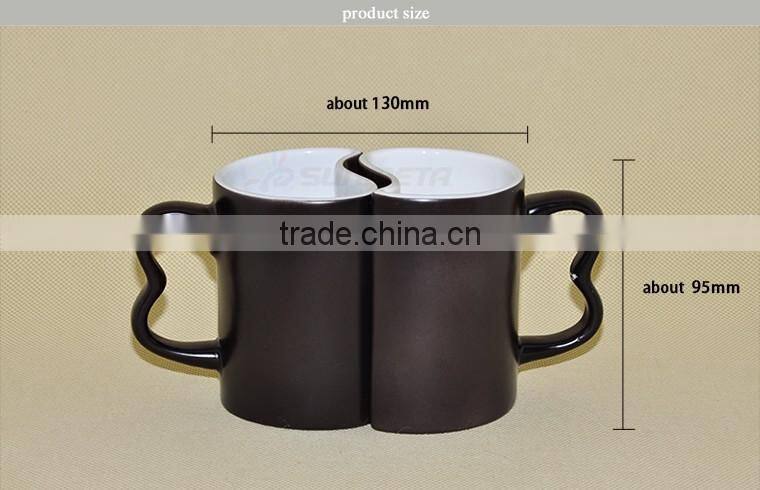 High Quality Heart Shape Magic Ceramic Sublimation Couple Mug