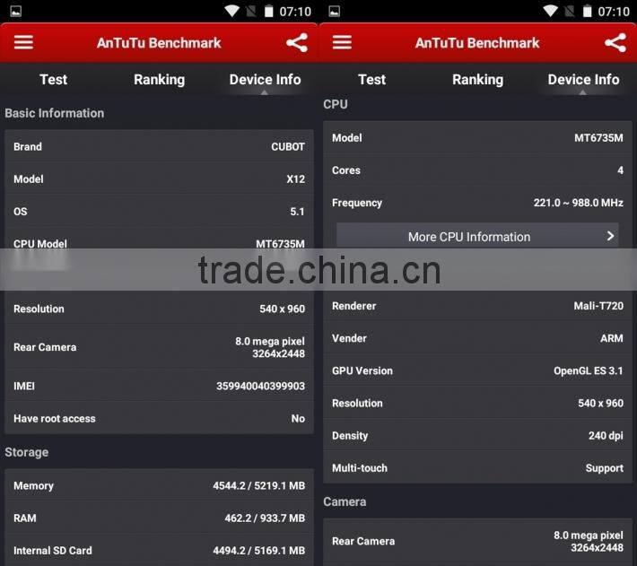 Original Cubot X12 5" Quad Core MTK6735 1.0Ghz Android 5.1 3G Celular Mobile Phone Dual SIM Dual Standby 1G RAM 8G ROM Phone