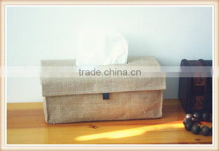 Simple and natural jute fabric tissue box