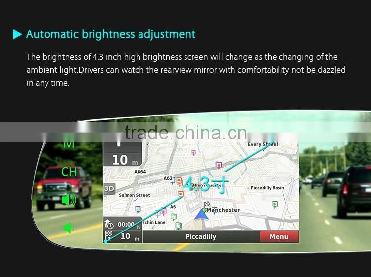 4.3 inch frameless mirror link synchronize the informations of your smart phone, reverse camera