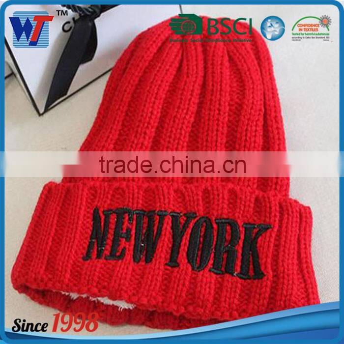 Wholesale warm embroidered beanie custom beanie knitted cuff hat