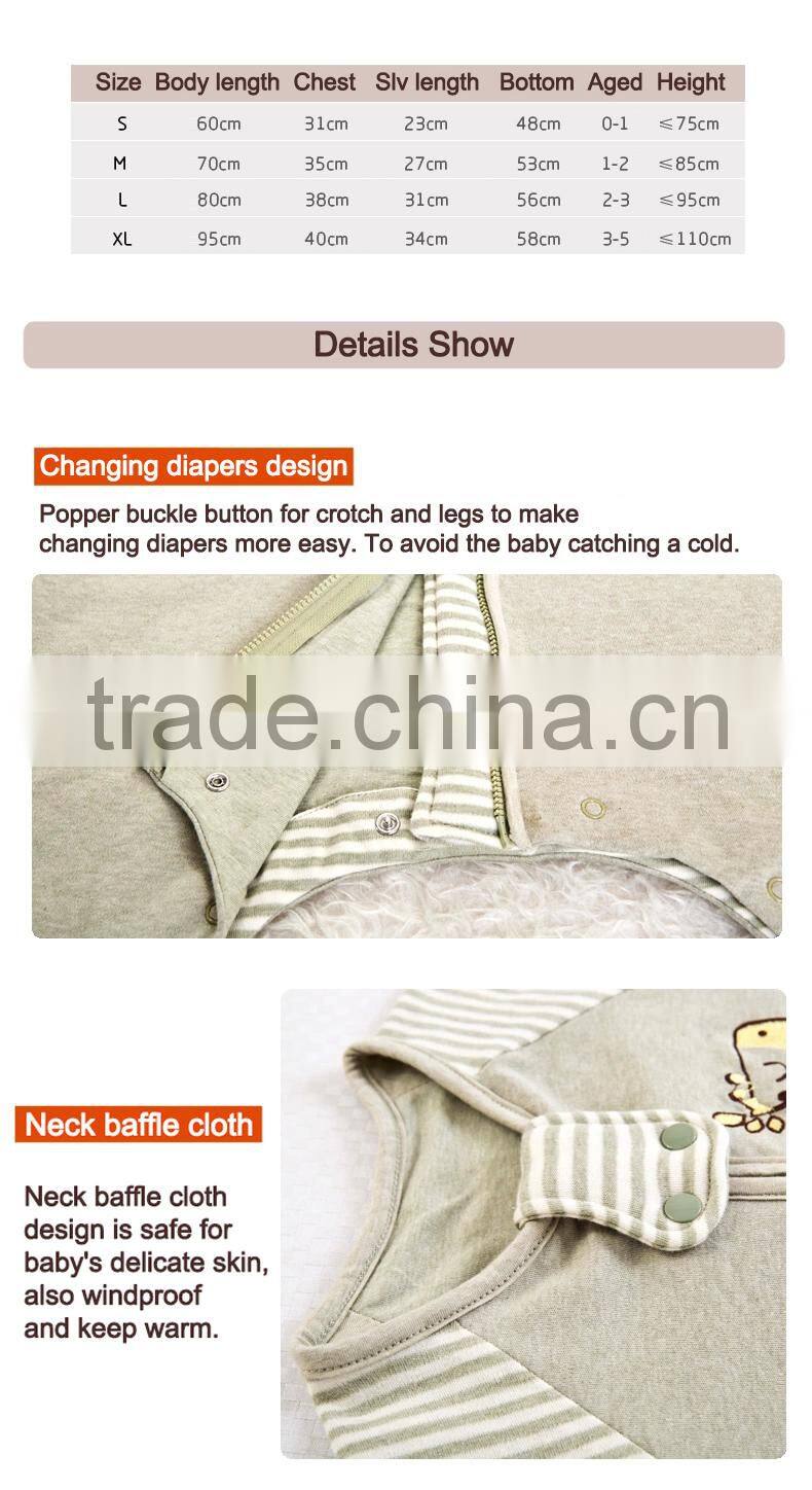 GOTS organic 100% cotton infant baby kids foot sleeping bag with Detachable sleeves for all Seasons