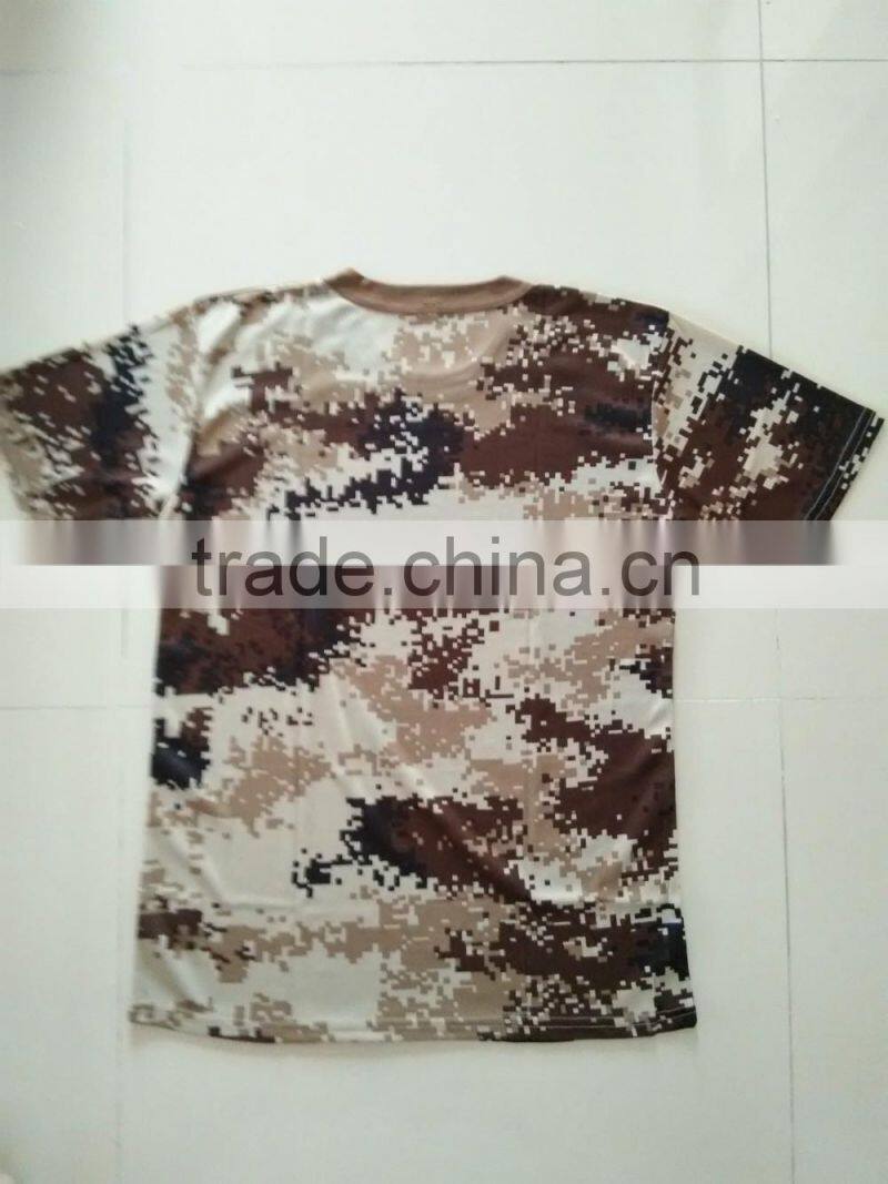 Custom made polyester nylon mesh brown digital full print military camouflage T shirt