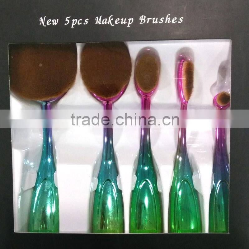 5pcs oval foundation cosmetic brush synthetic custom logo rainbow makeup brushes set
