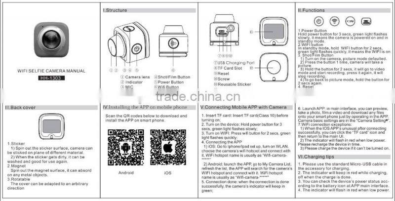 Action Camera Wifi Portable Mini Camcorder Outdoor Sport Wide-Angle Video Camera 360 Camera