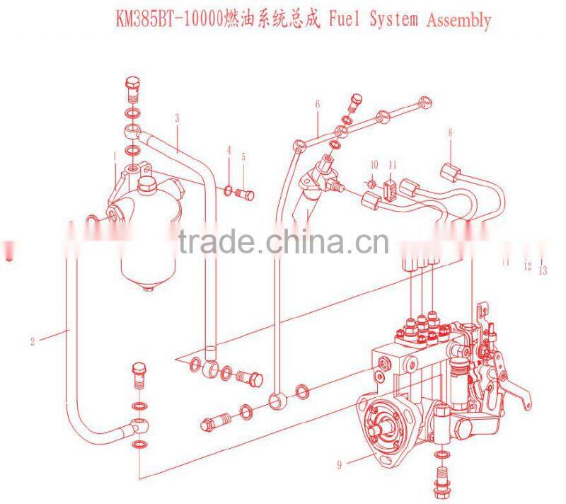 Fuel filter & Fuel Pump & Fuel Injector KM385BT Diesel Engine Spare Parts