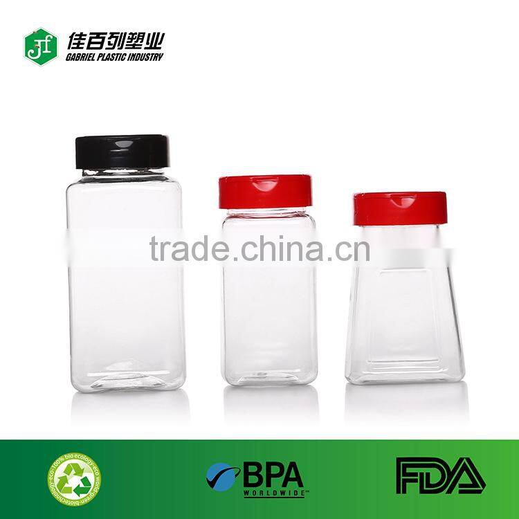 butterfly cap with six holes red cap pet round shape 300ml clear spice jar