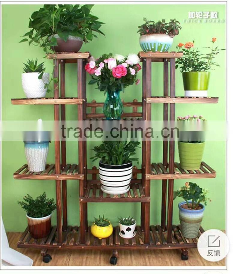 China factory wholesale antique wooden plant stand with wheels
