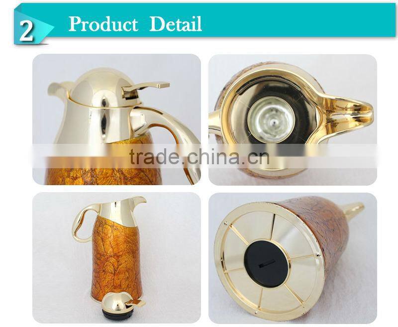 New style high quality luxury Arabic antique metal brass copper turkish thermos vacuum coffee pot set inner glass