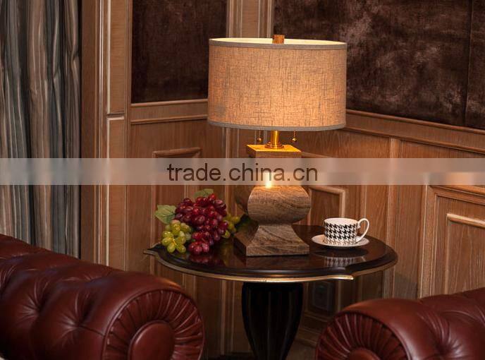 Imported marble carving lampbody fabric lampshade bedroom table lamp