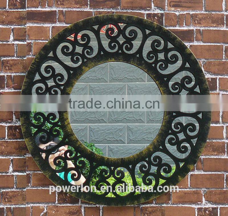 Antirust Antique Iron Frame Garden Round Wall Mirror