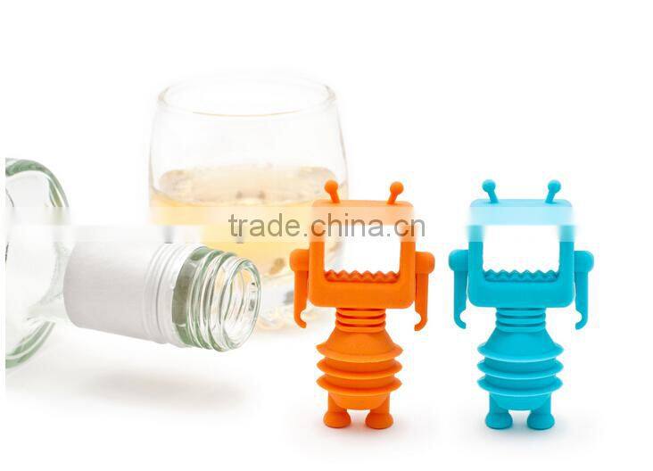 Robot Silicone Wine Stopper,Wine Saver,Reusable Bottle Cap