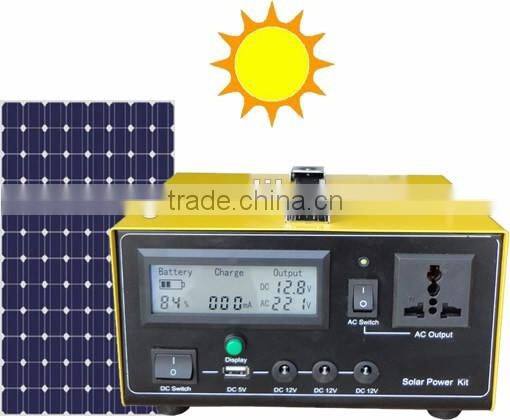 Portable LCD Solar Power System with External Battery and DC/AC Outputs