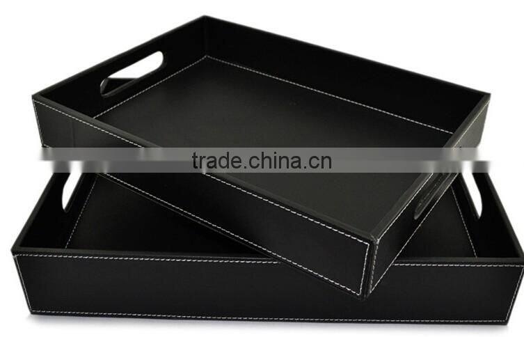 Black Catch All Faux Leather Stain Resistant Tray Set