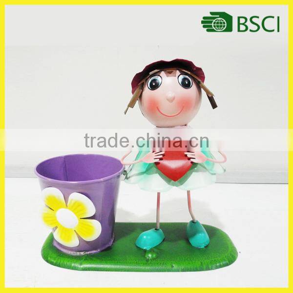 Colorful iron doll planter with bicycle