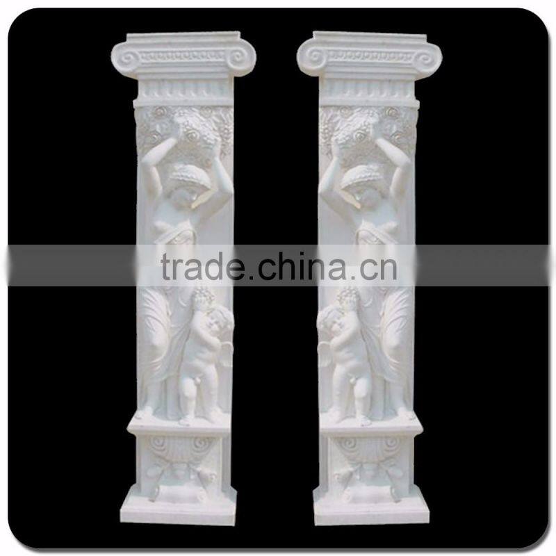 House pillars designs Greek style natural marble pillars with statues