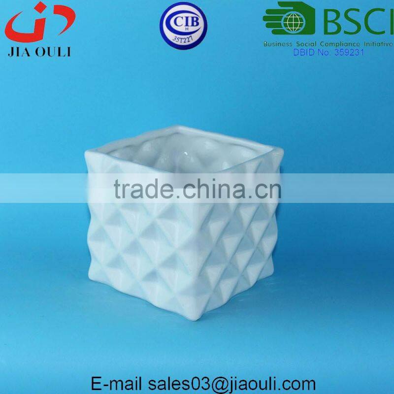 Glazed white ceramic cup, cup shape flower planter