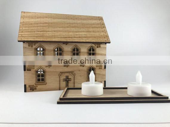 Wooden House Night Light - Tea Light Holder