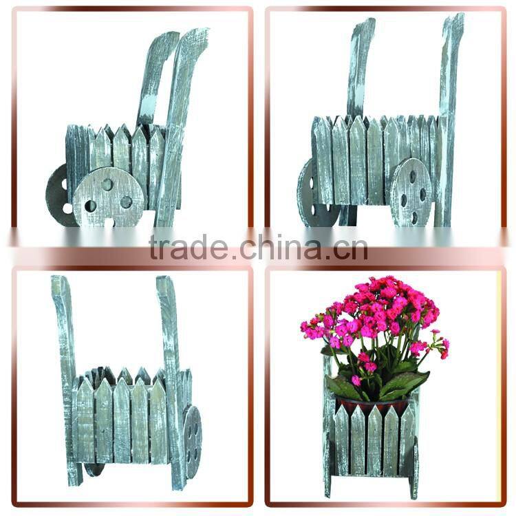 Wood Double Wheel Planter Decor Country Flower Pot Garden Decoration