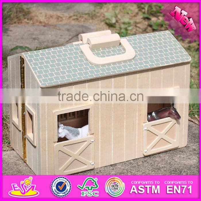 2016 new design children miniature toys wooden toy horse stable W06A166